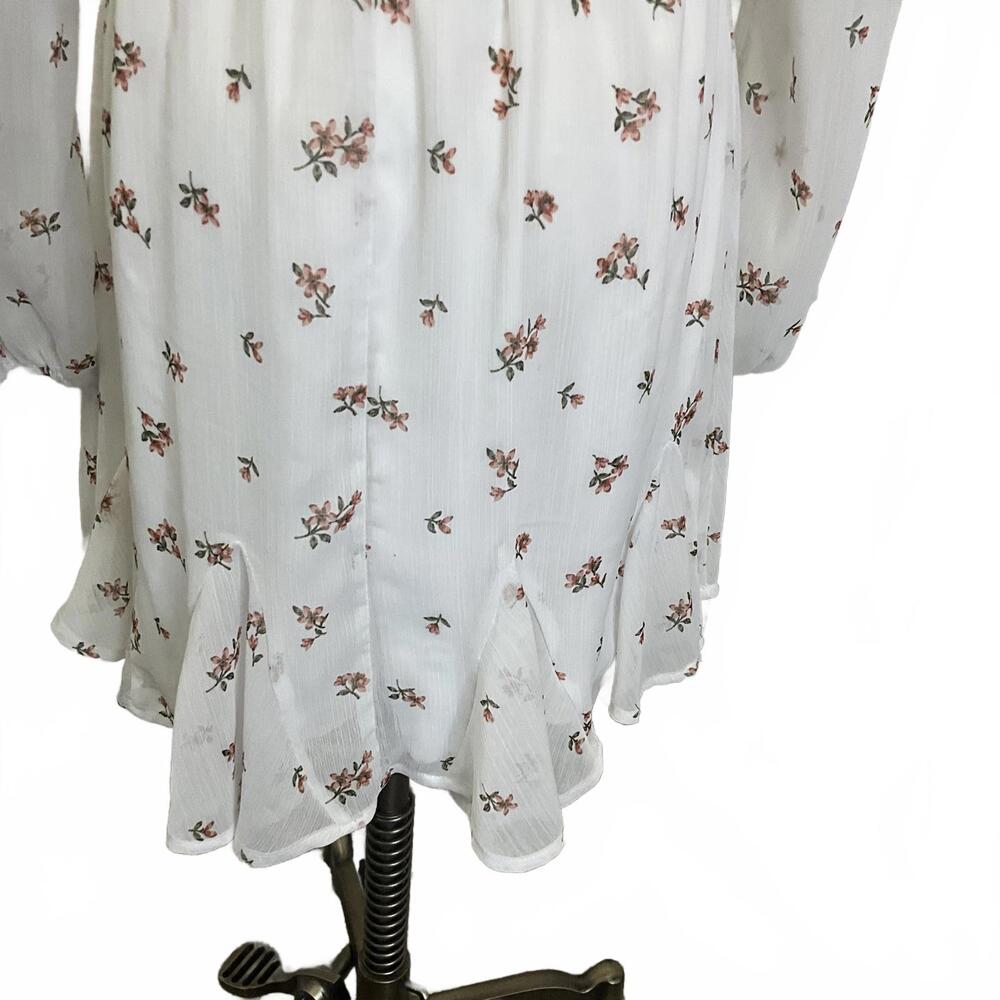Trixxi Women's Size Small White Floral Long Sleeve V Neck Faux Wrap Dress - Picture 10 of 14